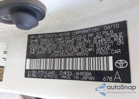 2010 Toyota Prius Iv from USA, damaged, VIN JTDKN3DU3A5148592